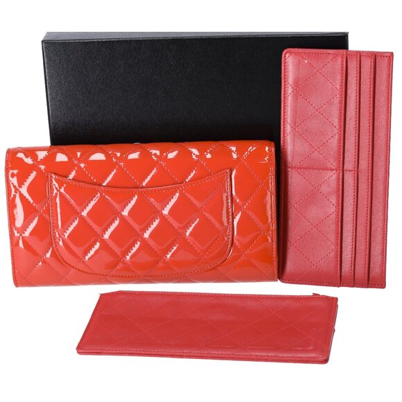CHANEL 4 in 1 Wallet Orange Patent Leather Passport Holder Coin Card Pouch - Picture 3 of 10
